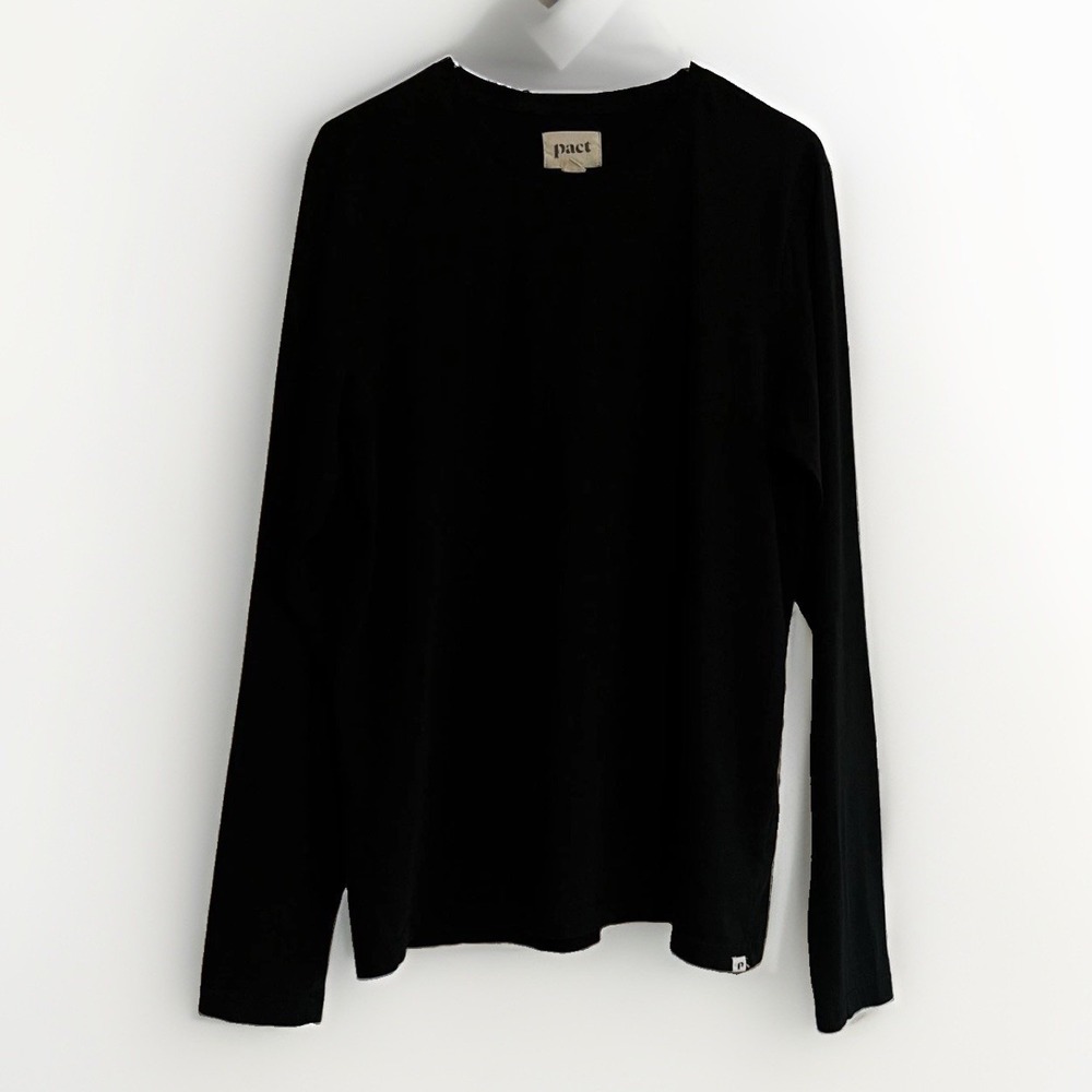 Pact Shirt Mens Medium Black Long Sleeve Organic Cotton Crewneck T-Shirt Tee